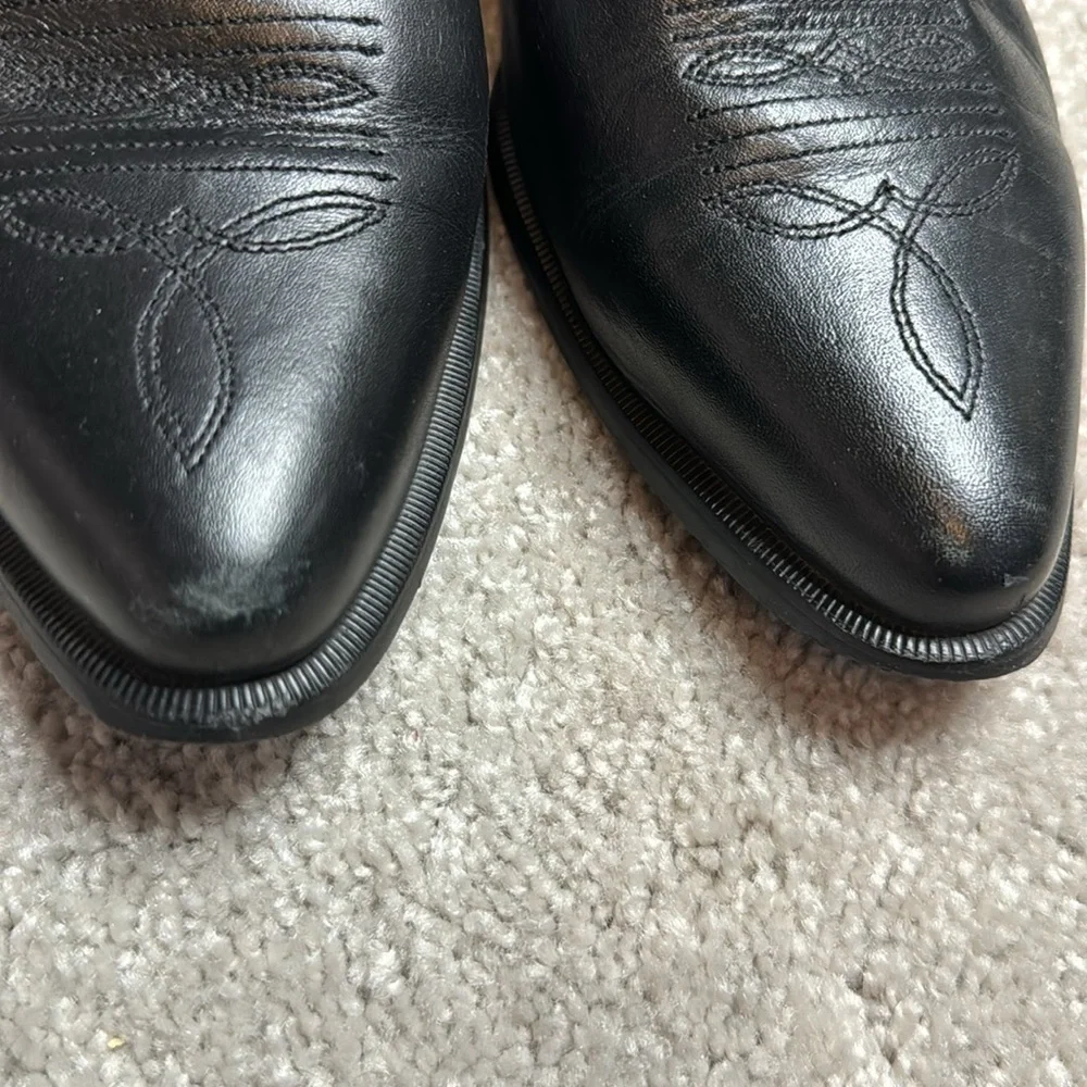 Black Leather Durango Heeled Ankle Cowboy Boots Moto Stitching Pointed Toe Sz 8 - Picture 3 of 12
